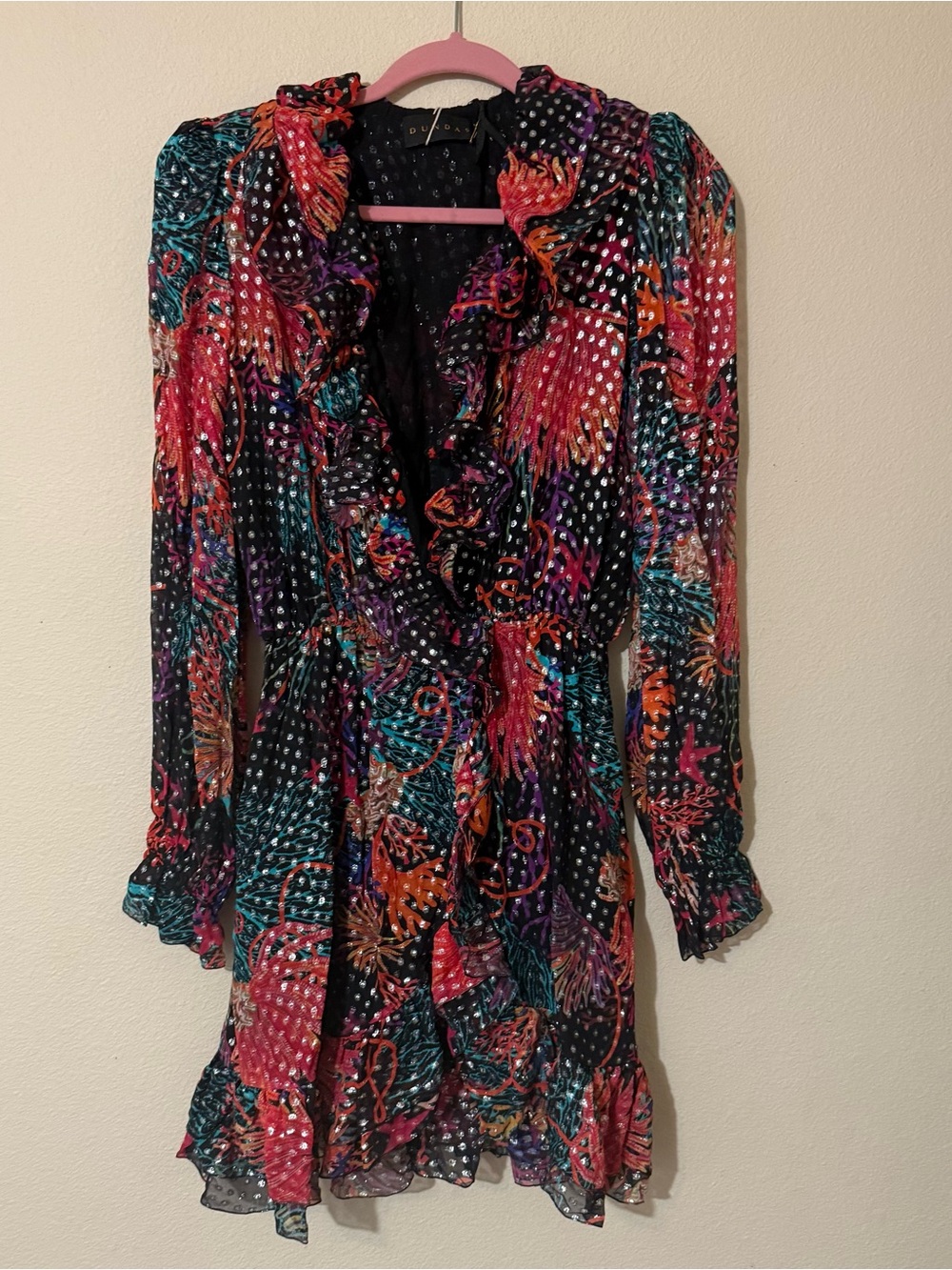 Dundas silk ruffle mini long sleeve wrap dress 42